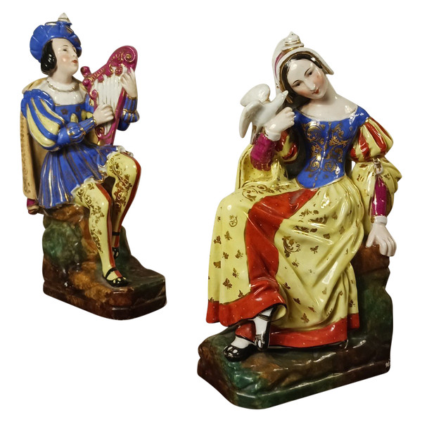 Jacob Petit - rare pair of large troubadour bottles - porcelain - Restoration period, Louis Philippe