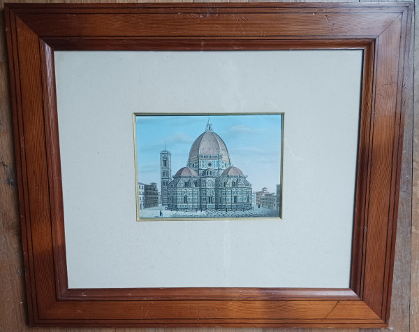 Souvenir of the Grand Tour - veduti of the Duomo of Florence - pitch pine frame Louis Philippe period