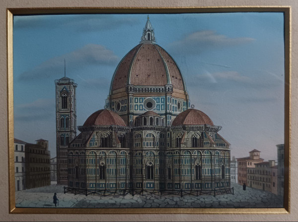 Souvenir of the Grand Tour - veduti of the Duomo of Florence - pitch pine frame Louis Philippe period