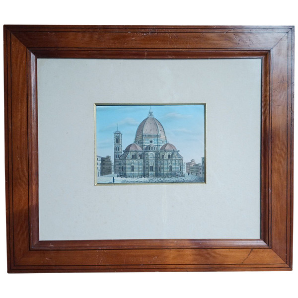 Souvenir of the Grand Tour - veduti of the Duomo of Florence - pitch pine frame Louis Philippe period