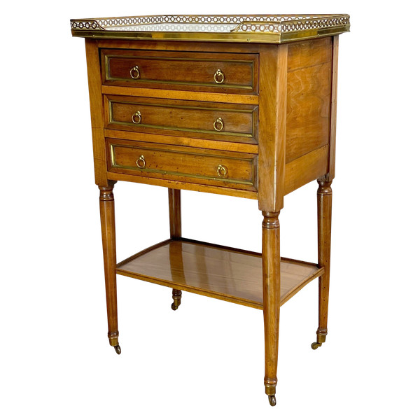 XVIIIth CENTURY WALNUT SALON TABLE LOUIS XVI PERIOD WITH WHITE MARBLE TOPS