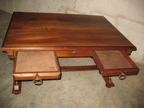 Scrivania piatta in noce biondo massiccio stile Haute Epoque del XIX secolo