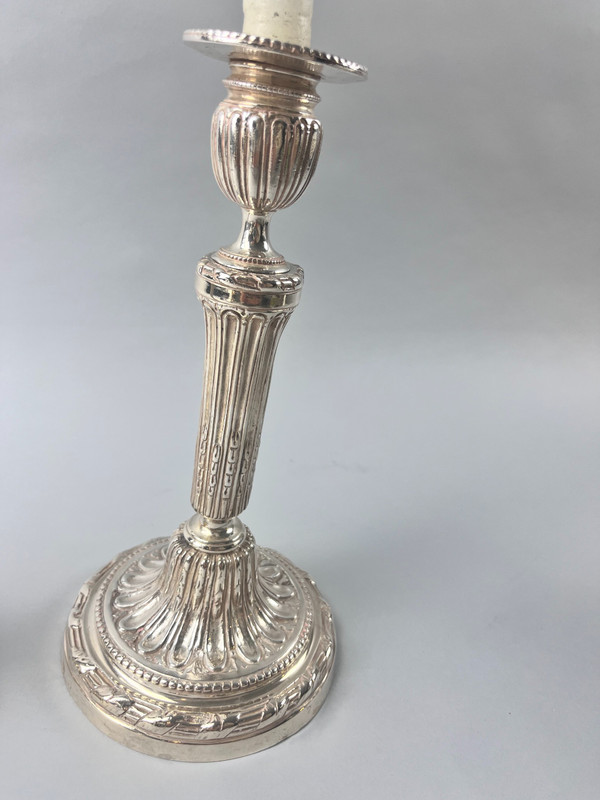 Pair of ribbon-beaded candlesticks