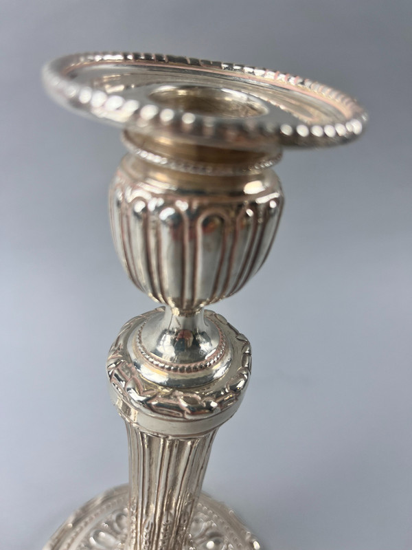 Pair of ribbon-beaded candlesticks