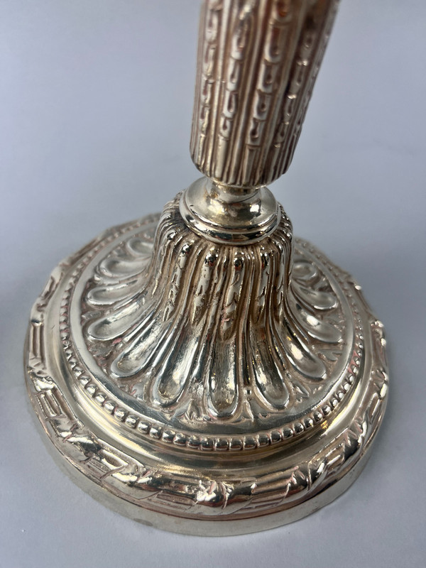 Pair of ribbon-beaded candlesticks