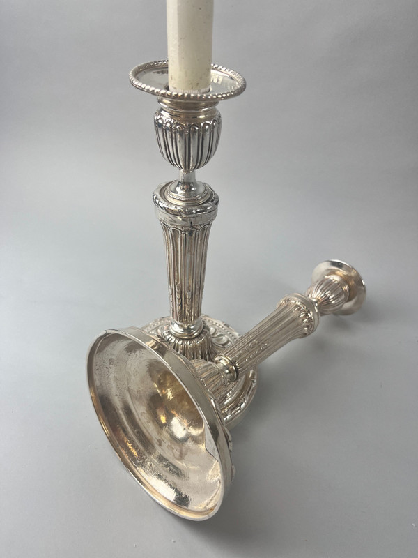 Pair of ribbon-beaded candlesticks