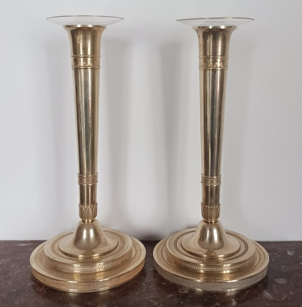 Paris, Consulate, Empire period - pair of bronze candlesticks or torches - imperial model