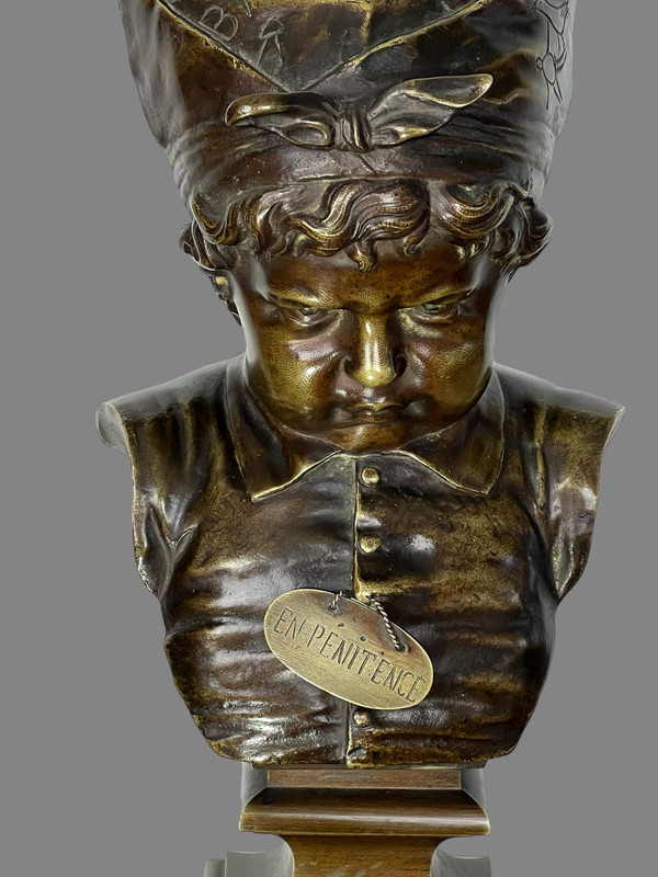 BRONZE ANCIEN DU XIXe " LE BONNET D'ÂNE LA PENITENCE " D' APRES NICOLAS LECORNET