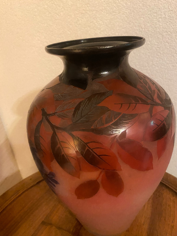 multi-layered glass vase signed Peynaud