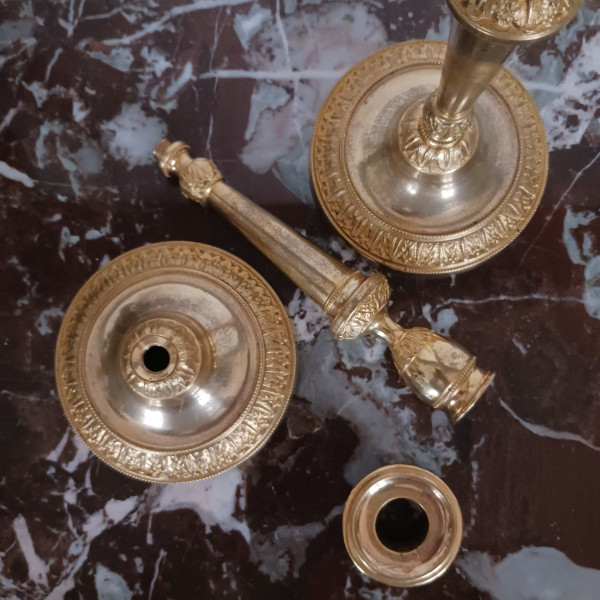Paris, Louis XVI period - pair of candlesticks or torches - ormolu gilt bronze