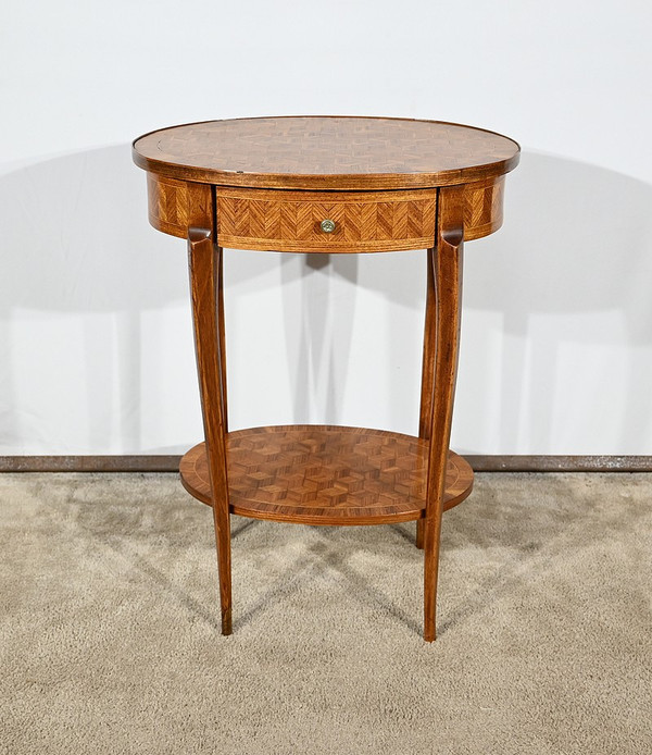 Kleiner Salontisch aus Intarsien, Übergangsstil Louis XV Louis XVI - 1920