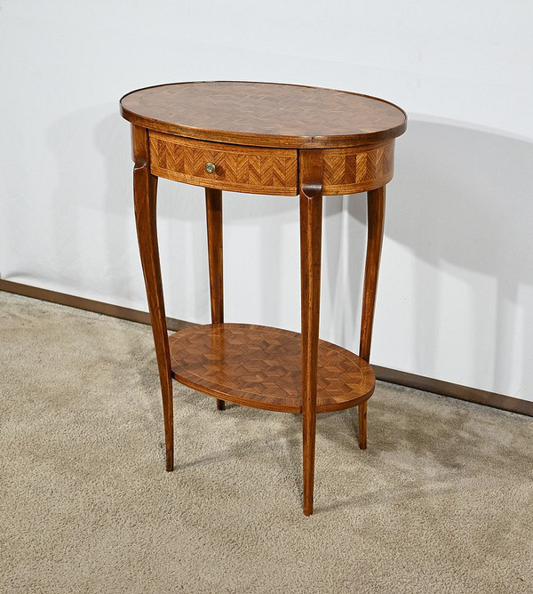 Kleiner Salontisch aus Intarsien, Übergangsstil Louis XV Louis XVI - 1920