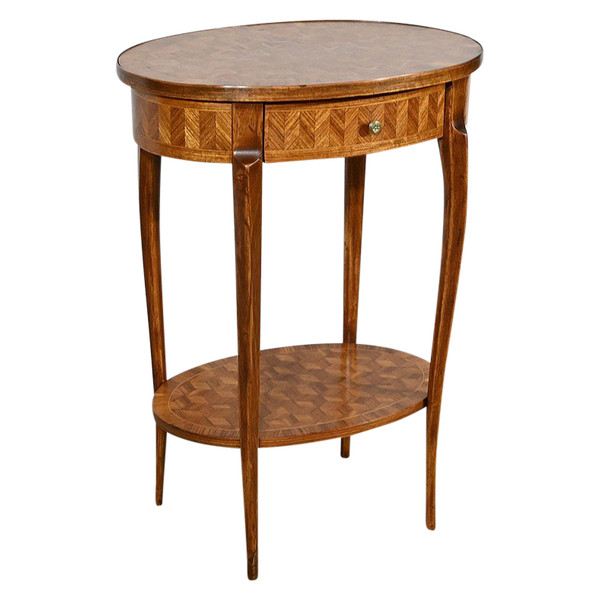 Kleiner Salontisch aus Intarsien, Übergangsstil Louis XV Louis XVI - 1920