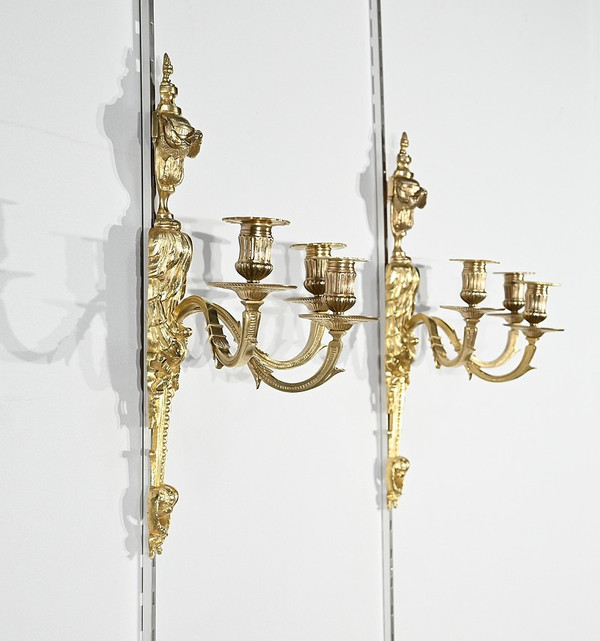 Paire d’Appliques en Bronze Doré, style Louis XVI – Milieu XIXe