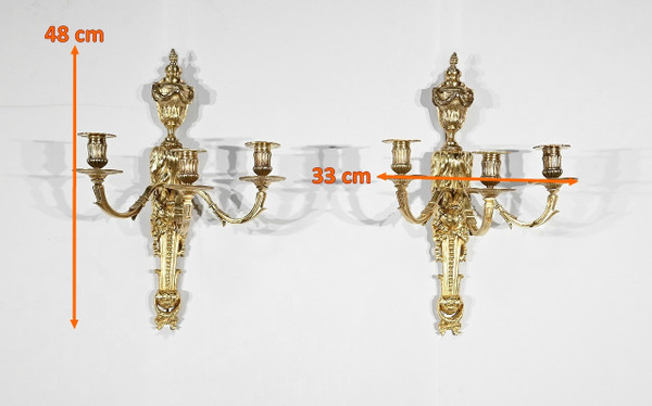 Paire d’Appliques en Bronze Doré, style Louis XVI – Milieu XIXe