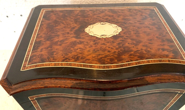 Cigar box in burr cedar and black wood XIX century