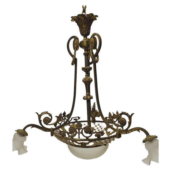Kronleuchter im Stil Louis XV aus Bronze und Milchglas XX Jahrhundert