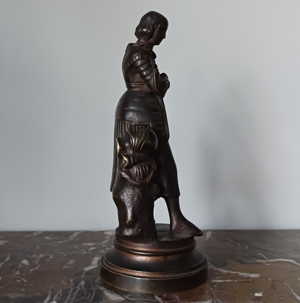 Marie d'Orléans - rare petite Jeanne d'Arc en prière  - bronze patiné - genre troubadour