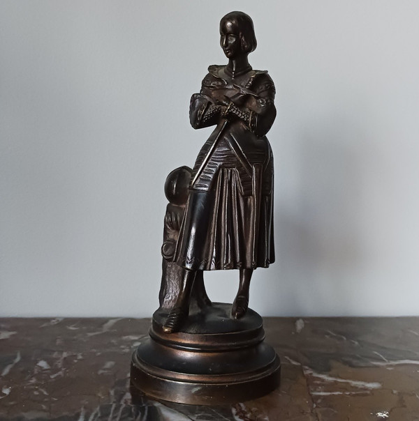Marie d'Orléans - rare petite Jeanne d'Arc en prière  - bronze patiné - genre troubadour