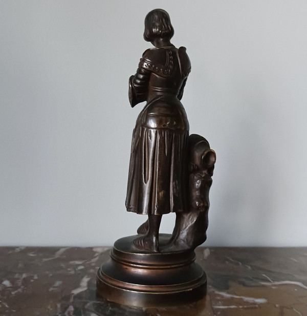 Marie d'Orléans - rare petite Jeanne d'Arc en prière  - bronze patiné - genre troubadour