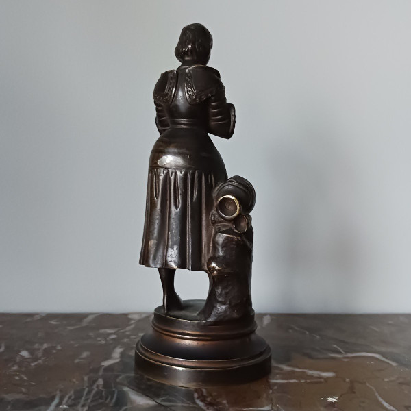 Marie d'Orléans - rare petite Jeanne d'Arc en prière  - bronze patiné - genre troubadour