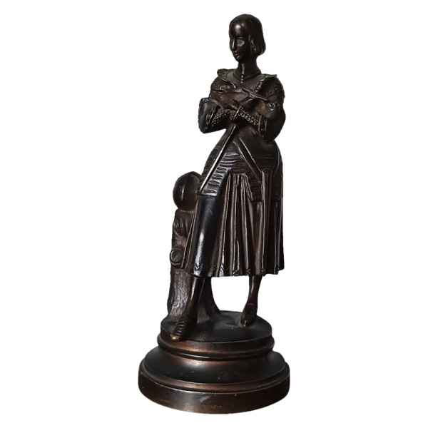 Marie d'Orléans - rare petite Jeanne d'Arc en prière  - bronze patiné - genre troubadour