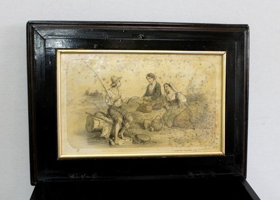  Petite Table à ouvrage en Bois laqué, époque Napoléon III - Milieu XIXe 