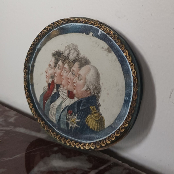 Bosselman - colored miniature engraving - Royalist souvenir - Louis XVIII and his family