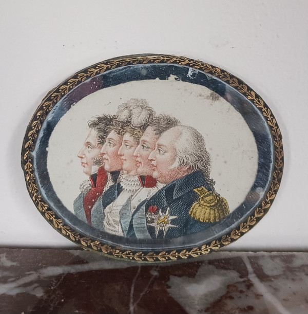 Bosselman - colored miniature engraving - Royalist souvenir - Louis XVIII and his family
