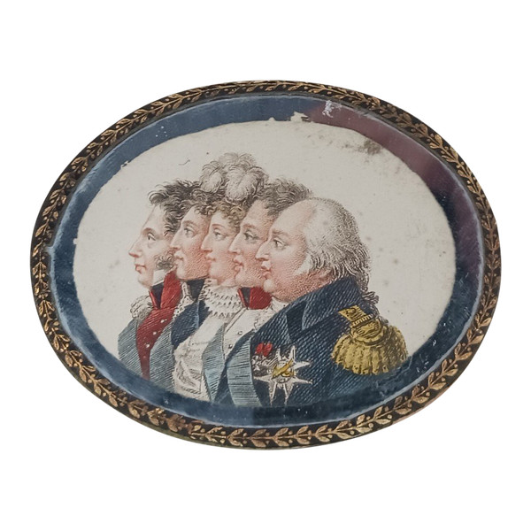 Bosselman - colored miniature engraving - Royalist souvenir - Louis XVIII and his family