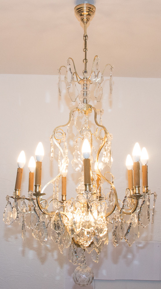 Lampadario a gabbia in bronzo e cristallo in stile Luigi XV, circa 1880