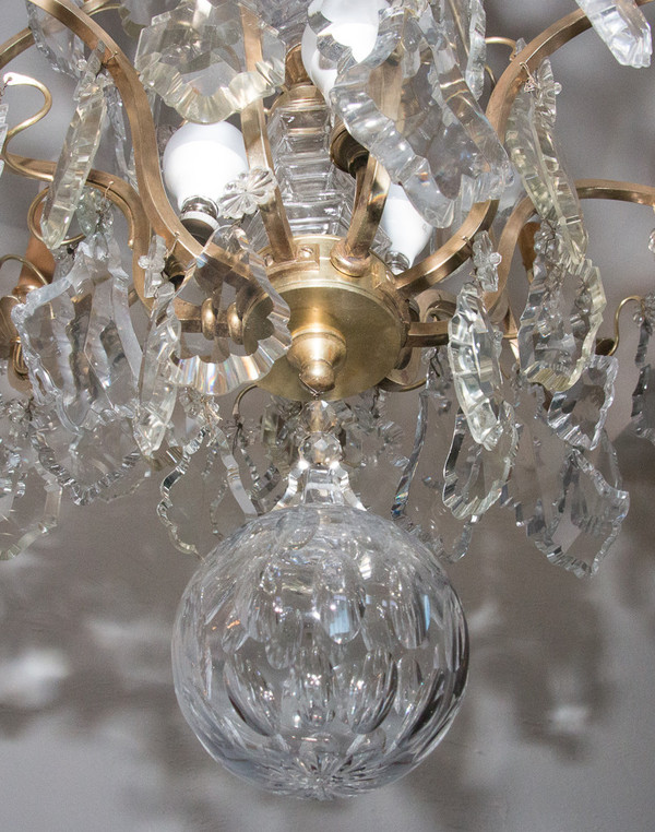 Lampadario a gabbia in bronzo e cristallo in stile Luigi XV, circa 1880