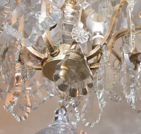 Lampadario a gabbia in bronzo e cristallo in stile Luigi XV, circa 1880