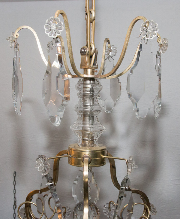 Lampadario a gabbia in bronzo e cristallo in stile Luigi XV, circa 1880