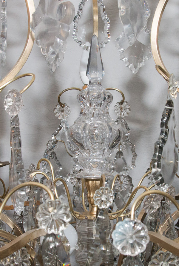 Lampadario a gabbia in bronzo e cristallo in stile Luigi XV, circa 1880
