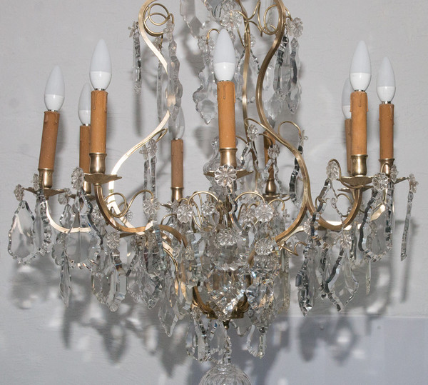 Lampadario a gabbia in bronzo e cristallo in stile Luigi XV, circa 1880