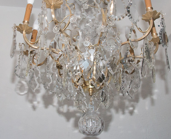 Lampadario a gabbia in bronzo e cristallo in stile Luigi XV, circa 1880