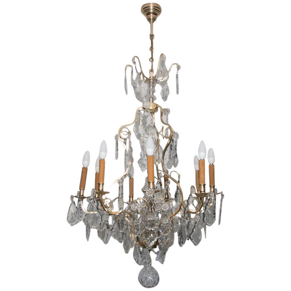 Lampadario a gabbia in bronzo e cristallo in stile Luigi XV, circa 1880