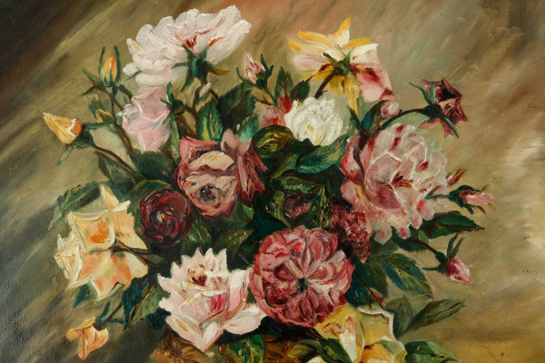 Ein Paar Öl Auf Leinwand Gemälde Blumen XX Jahrhundert