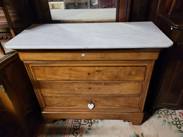 Commode style Louis Philippe en Chêne massif a 4 tiroirs dessus marbre blanc 19ème