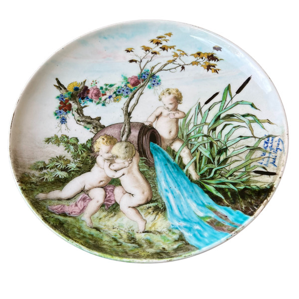 Coppia di grandi piatti - Firmati Théodore Deck - Porcellana di Sèvres - 1867