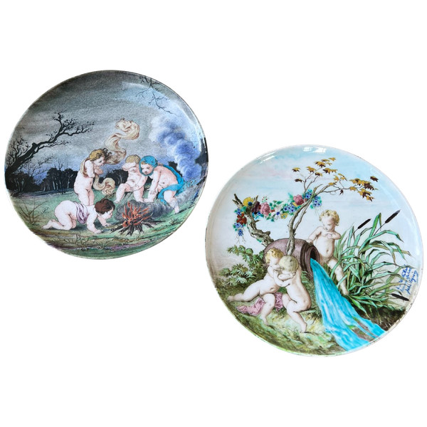 Coppia di grandi piatti - Firmati Théodore Deck - Porcellana di Sèvres - 1867