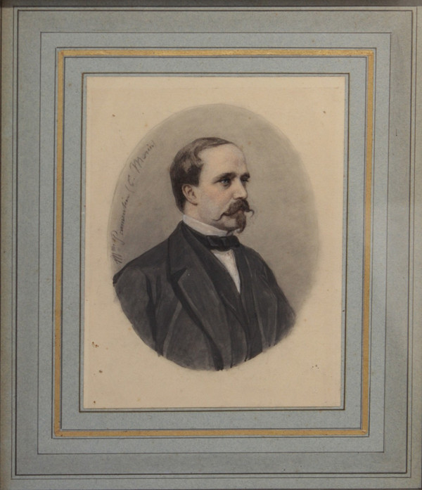Disegno "Ritratto di Charles Morin" firmato M. Parmentier 1870 ca.