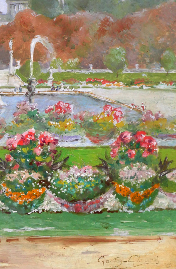 Gaston Gérard 1859-? Paris, the Luxembourg Gardens and the Pantheon, painting, circa 1885-90
