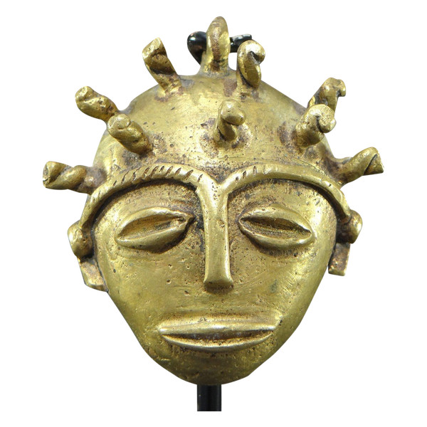 Côte d'Ivoire, Peuple Baoulé, Années 1950/1960, Masque Miniature Anthropomorphe En Bronze. 