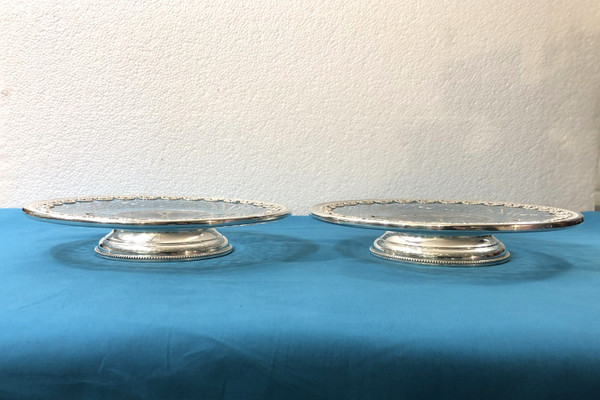 coppia di MINERVE in argento massiccio e cristallo del XIX secolo ciotola su piede / compotier