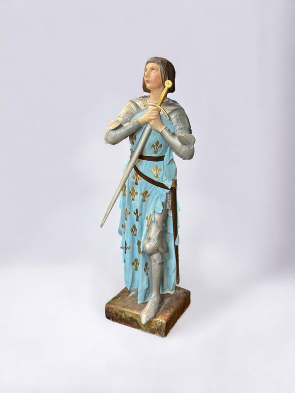 Large Polychrome Plaster Sculpture - Jeanne D'arc Early XXth H 130 Cm