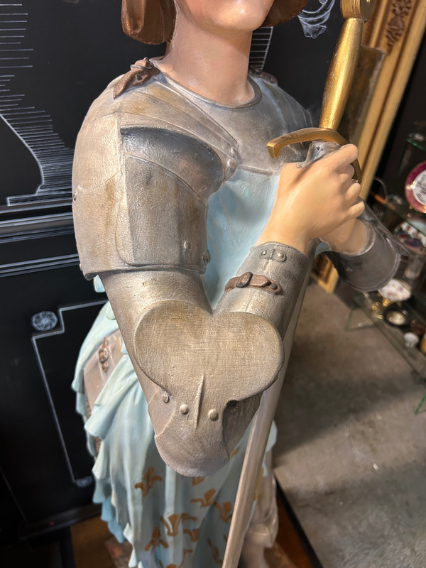 Large Polychrome Plaster Sculpture - Jeanne D'arc Early XXth H 130 Cm