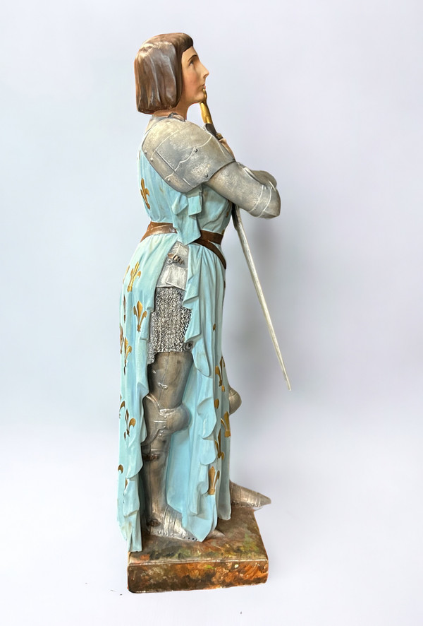 Large Polychrome Plaster Sculpture - Jeanne D'arc Early XXth H 130 Cm