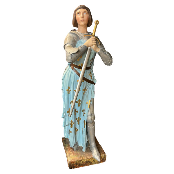 Large Polychrome Plaster Sculpture - Jeanne D'arc Early XXth H 130 Cm